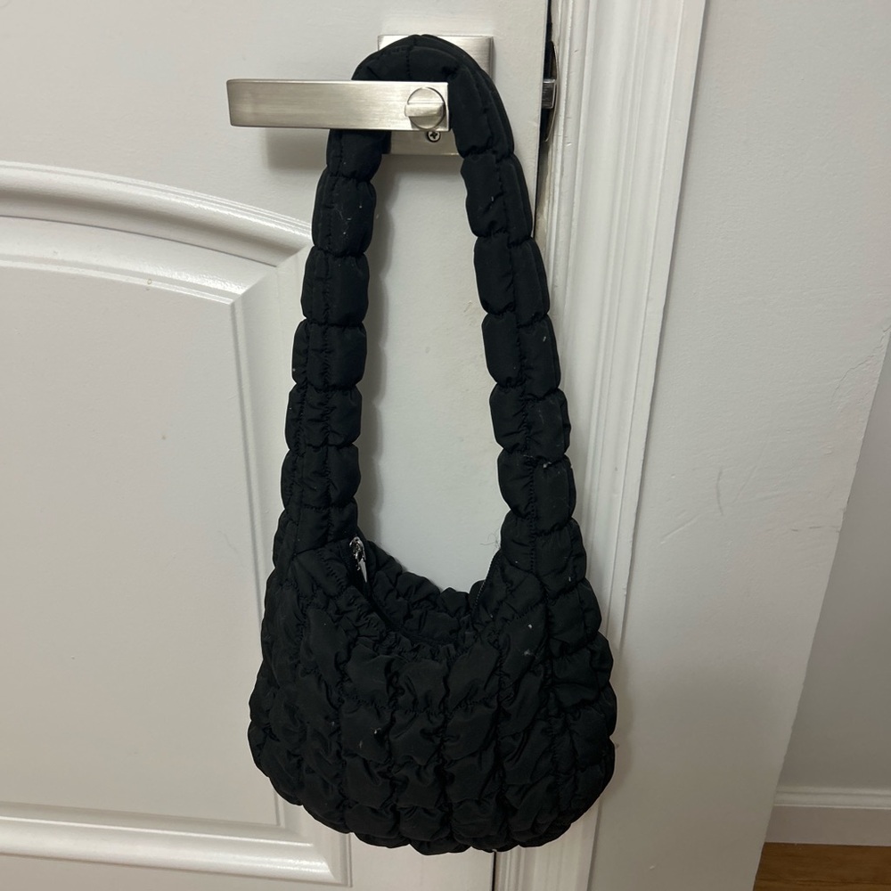 Black Quilted Shoulder Bag - Women's Padded Hobo